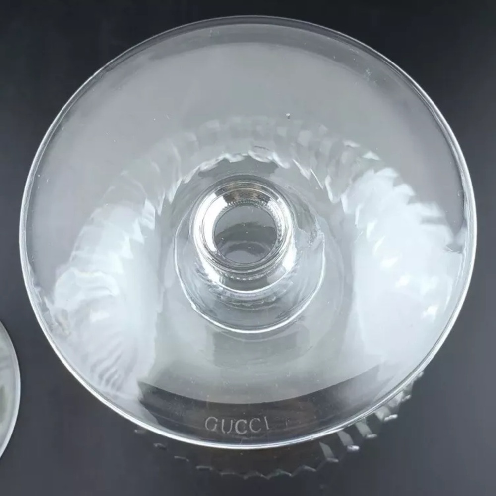 VINTAGE AUTHENTIC GUCCI Set Of 2 Vertical Cut Crystal Brandy Snifters Glasses - Picture 4 of 6